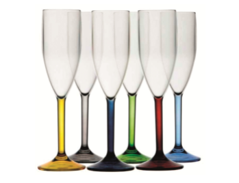 HUSHÅLL: Party Champagneglas 6-pack, färgad fot, okrossbara